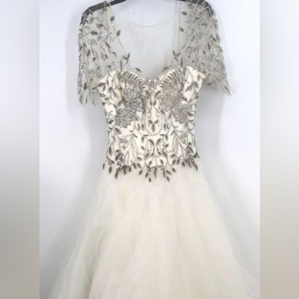 Marchesa White and Silver Embellished Wedding Dress